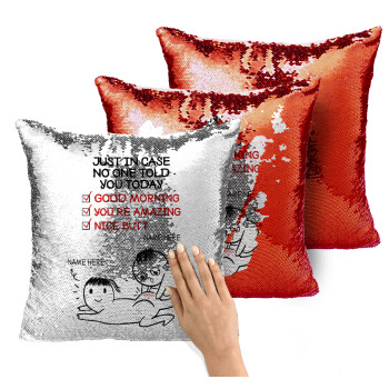 Just in case no one told you today..., Μαξιλάρι καναπέ Μαγικό Κόκκινο με πούλιες 40x40cm περιέχεται το γέμισμα