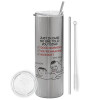 Tumbler stainless steel Silver 600ml, with metal straw & cleaning brush