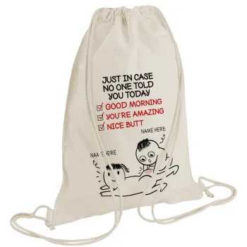 Just in case no one told you today..., Τσάντα πλάτης πουγκί GYMBAG natural (28x40cm)