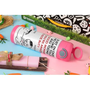 Just in case no one told you today..., Πασχαλινή Λαμπάδα με Παιδικό παγούρι θερμό, ανοξείδωτο, με καλαμάκι ασφαλείας, ΡΟΖ (500ml)