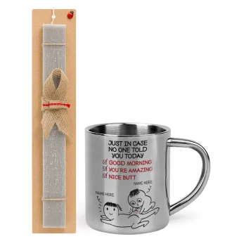 Just in case no one told you today..., Easter Set, metallic thermal cup (300ml) & Easter aromatic flat candle (30cm) (GRAY)