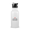 White water bottle with straw, stainless steel 600ml