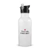 White water bottle with straw, stainless steel 600ml