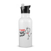 White water bottle with straw, stainless steel 600ml