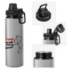 Metallic water bottle with safety cap, 850ml aluminum