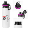 Metallic water bottle with safety lid, 850ml aluminum