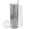 Tumbler stainless steel Silver 600ml, with metal straw & cleaning brush