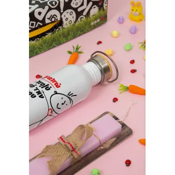 Σ'αγαπώ πιο πολύ από την ζωή μου!!!, Πασχαλινή Λαμπάδα με παγούρι μεταλλικό (620ml, stainless steel) & κερί αρωματικό πλακέ (30cm) (ΡΟΖ)