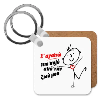Σ'αγαπώ πιο πολύ από την ζωή μου!!!, Μπρελόκ Ξύλινο τετράγωνο MDF