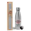 Easter Set, metallic Inox water bottle (750ml) & aromatic flat Easter candle (30cm) (GRAY)