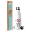 Easter Set, metallic stainless steel water bottle (750ml) & aromatic flat Easter candle (30cm) (TURQUOISE)
