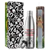 Easter Set, metallic stainless thermos flask (500ml) & scented flat Easter candle (30cm) (GRAY)