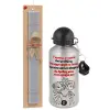 Easter Set, metallic silver aluminum water bottle (500ml) & aromatic flat Easter candle (30cm) (GRAY)