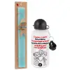 Easter Set, metallic aluminum water bottle (500ml) & scented flat candle (30cm) (TURQUOISE)
