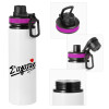 Metallic water bottle with safety lid, 850ml aluminum