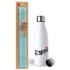 Easter Set, metallic stainless steel water bottle (750ml) & aromatic flat Easter candle (30cm) (TURQUOISE)