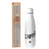Easter Set, metallic stainless thermos bottle (500ml) & scented flat Easter candle (30cm) (GRAY)