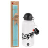 Easter Set, metallic aluminum water bottle (500ml) & scented flat candle (30cm) (TURQUOISE)