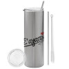 Tumbler stainless steel Silver 600ml, with metal straw & cleaning brush