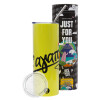 Neon Yellow Travel Tumbler, with metal straw (Stainless steel 304 Food grade, BPA free, 600ml)