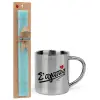 Easter Set, metallic thermal cup (300ml) & aromatic flat Easter candle (30cm) (TURQUOISE)