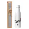Easter Set, metallic stainless thermos bottle (500ml) & scented flat Easter candle (30cm) (GRAY)