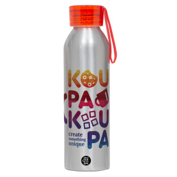 koupakoupa, Αλουμινένιο Αθλητικό Μπουκάλι 650ml – Ασημί με Κόκκινο Καπάκι και Λουράκι Σιλικόνης