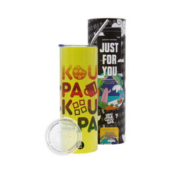koupakoupa, Neon Yellow Travel Tumbler, with metal straw (Stainless steel 304 Food grade, BPA free, 600ml)