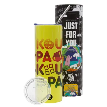koupakoupa, Neon Yellow Travel Tumbler θερμό, μεταλλικό καλαμάκι(Ανωξείδωτο 304 Food grade, BPA free, 600ml)