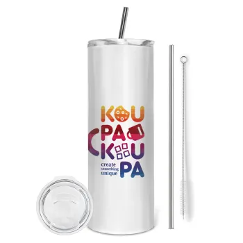 koupakoupa, Tumbler ποτήρι θερμό από ανοξείδωτο ατσάλι 600ml, με μεταλλικό καλαμάκι & βούρτσα καθαρισμού