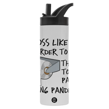 A boss like you is harder to find, than a toilet paper during pandemic, Metallic thermos bottle with straw & handle, stainless steel (Stainless steel 304), double-walled, 600ml.