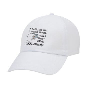 A boss like you is harder to find, than a toilet paper during pandemic, Καπέλο ενηλίκων Jockey Λευκό (snapback, 5-φύλλο, unisex)