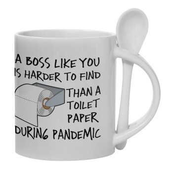 A boss like you is harder to find, than a toilet paper during pandemic, Κούπα, κεραμική με κουταλάκι, 330ml (1 τεμάχιο)