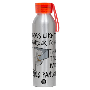 A boss like you is harder to find, than a toilet paper during pandemic, Aluminum Sports Bottle 650ml – Silver with Red Cap and Silicone Strap