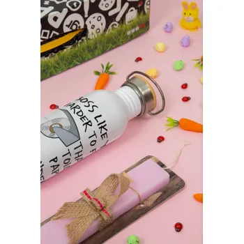 A boss like you is harder to find, than a toilet paper during pandemic, Πασχαλινή Λαμπάδα με παγούρι μεταλλικό (620ml, stainless steel) & κερί αρωματικό πλακέ (30cm) (ΡΟΖ)