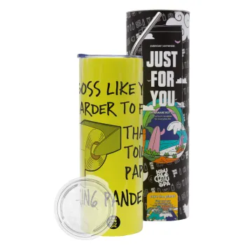 A boss like you is harder to find, than a toilet paper during pandemic, Neon Yellow Travel Tumbler θερμό, μεταλλικό καλαμάκι(Ανωξείδωτο 304 Food grade, BPA free, 600ml)