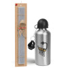 Easter Set, metallic silver aluminum water bottle (500ml) & aromatic flat Easter candle (30cm) (GRAY)