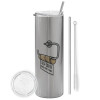 Tumbler stainless steel Silver 600ml, with metal straw & cleaning brush