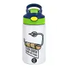 Children's hot water bottle, stainless steel, with safety straw, green, blue (350ml)