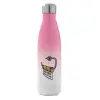 Metal mug thermos Pink/White (Stainless steel), double wall, 500ml