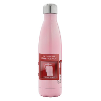In case of emergency break the glass!, Metal mug thermos Pink Iridiscent (Stainless steel), double wall, 500ml