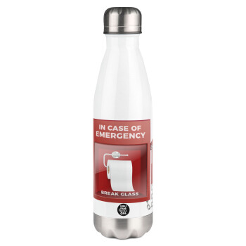 In case of emergency break the glass!, Μεταλλικό παγούρι θερμός Λευκό (Stainless steel), διπλού τοιχώματος, 500ml