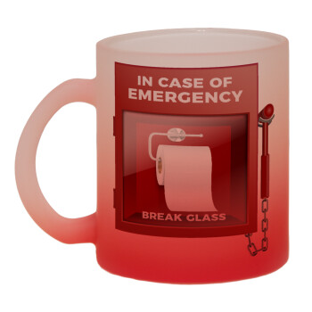 In case of emergency break the glass!, Κούπα γυάλινη δίχρωμη με βάση το κόκκινο ματ, 330ml