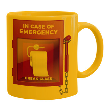 In case of emergency break the glass!, Κούπα, κεραμική κίτρινη, 330ml (1 τεμάχιο)