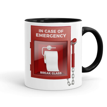 In case of emergency break the glass!, Mug colored black, ceramic, 330ml