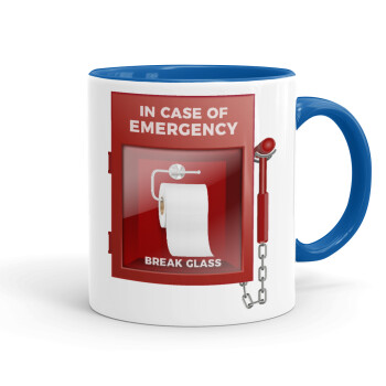 In case of emergency break the glass!, Mug colored blue, ceramic, 330ml