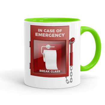 In case of emergency break the glass!, Mug colored light green, ceramic, 330ml