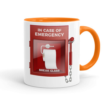 In case of emergency break the glass!, Κούπα χρωματιστή πορτοκαλί, κεραμική, 330ml