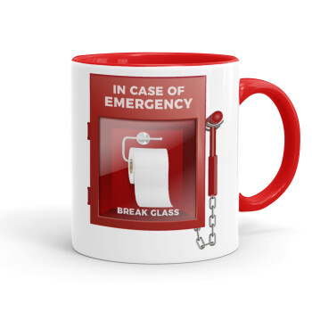 In case of emergency break the glass!, Κούπα χρωματιστή κόκκινη, κεραμική, 330ml