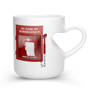 In case of emergency break the glass!, Κούπα καρδιά λευκή, κεραμική, 330ml